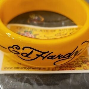 Ed Hardy Yellow Heart & Skull Bangle Bracelet